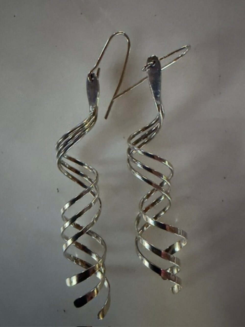 Sterling Silver 925 Double Helix Spiral Dangle Earrings